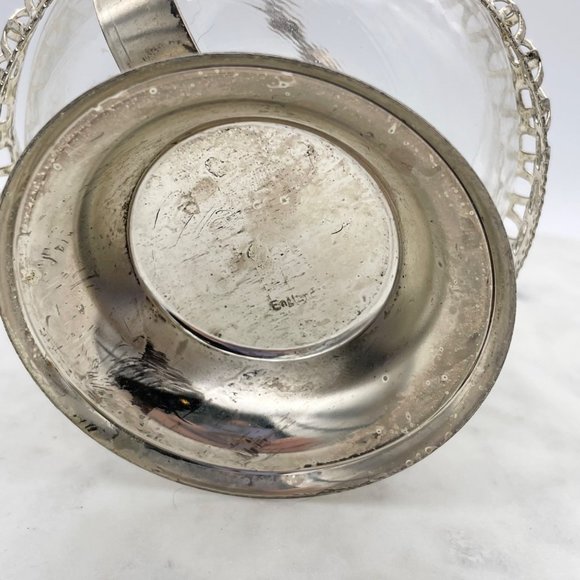 Hand Blown Candy Dish Silver Plate Glass Bowl Nut Rose Basket Twisted Handle - Picture 5 of 7